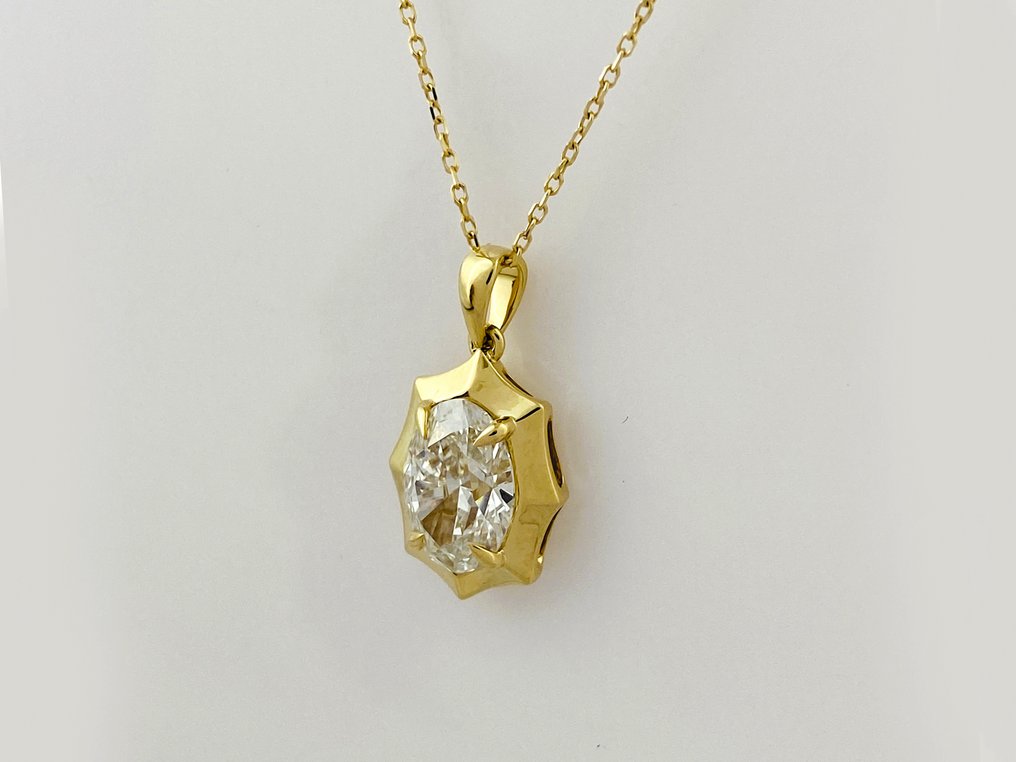 吊墜頸鏈 - 14 克拉 黃金 - 2.02ct. tw. 鉆石 (實驗室培育) #3.2