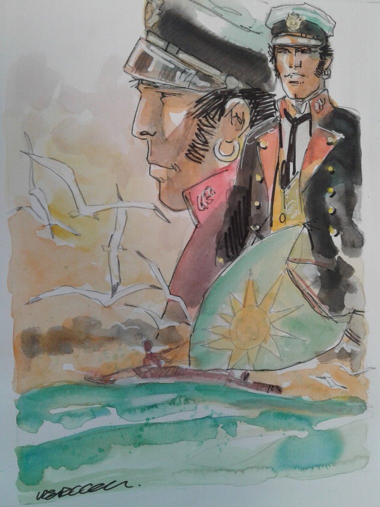 Vercelli, Gino - 1 Original colour drawing - Corto Maltese - Omaggio a Hugo Pratt #2.1