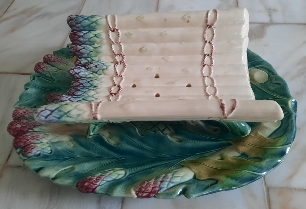 Antieke Luneville barbotine aspergeschaal - Servierplatte (2) - Töpferware #1.0