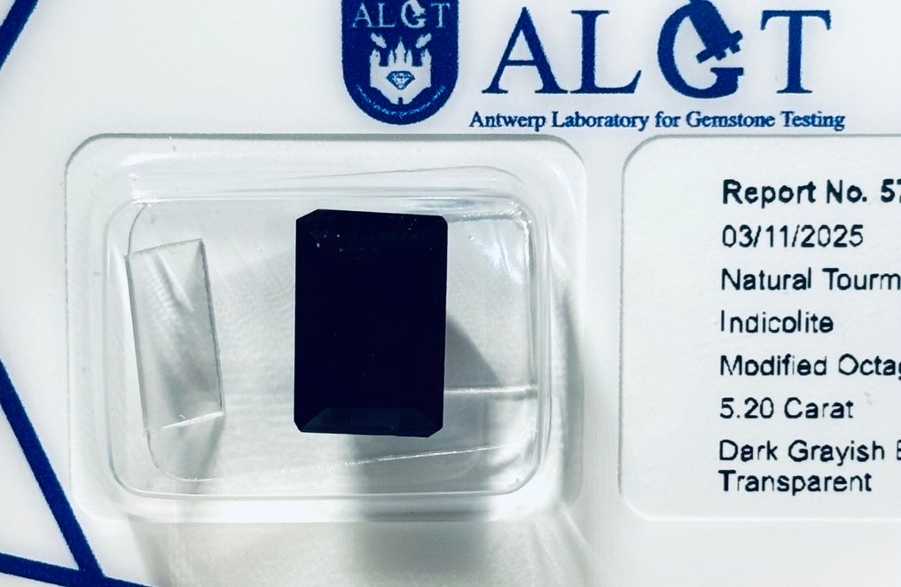 没有保留价 - 1 pcs  蓝色, 灰色 电气石  - 5.20 ct - 安特卫普宝石检测实验室（ALGT） #1.0