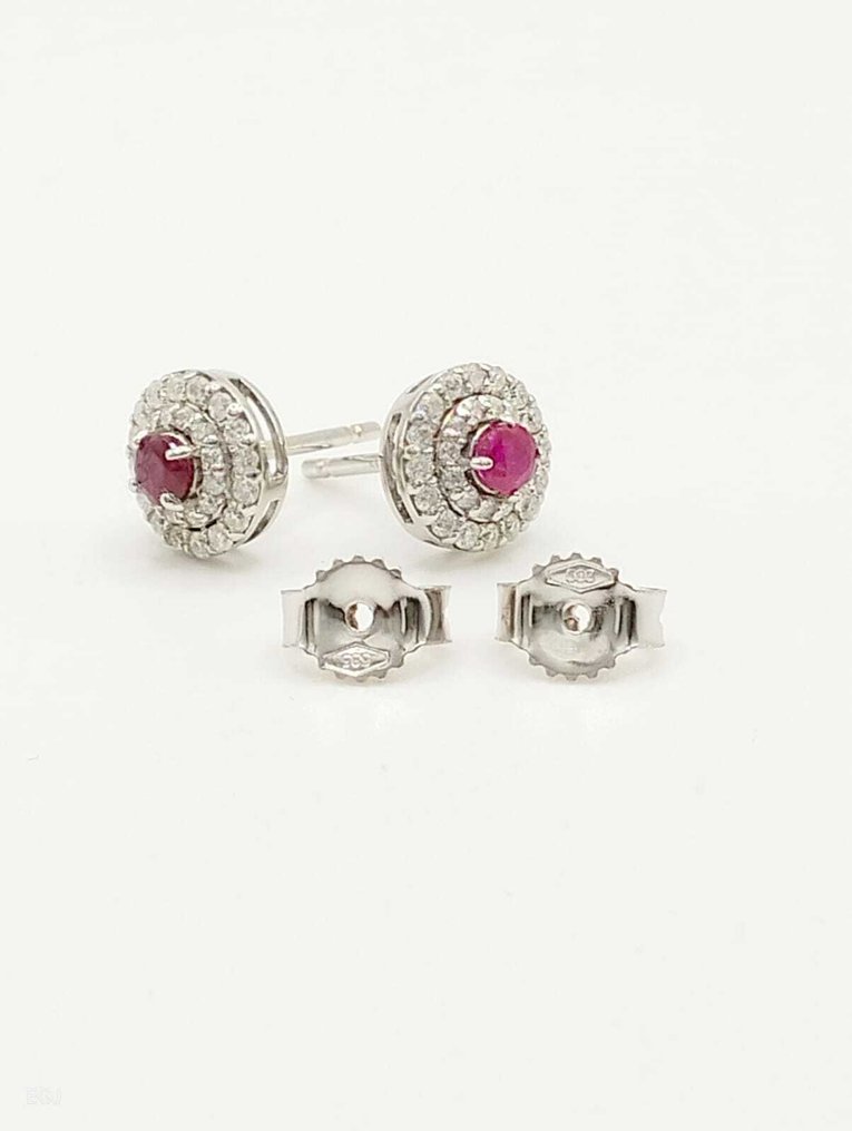 没有保留价 - 鸡尾酒耳环 - 14K包金 白金 -  1.59ct. tw. 红宝石 - 钻石 - 585 #2.1