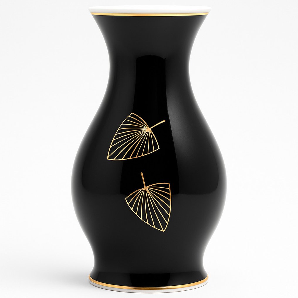 Weimar Porzellan (Germania) - Decorato con il Celebre Cobalto Profondo - Echt Weimar Kobalt - Vase - Vase décoratif 25x12 en cobalt profond et détails en or zéchine - Porcelaine - Stile Japandi-Oriental #1.0