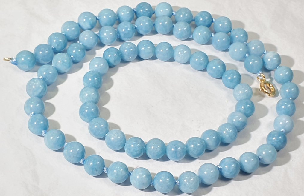 纯天然海蓝宝石 - 神圣保护 - 925银镀金扣环 - 手链与项链 - 项链 #3.2