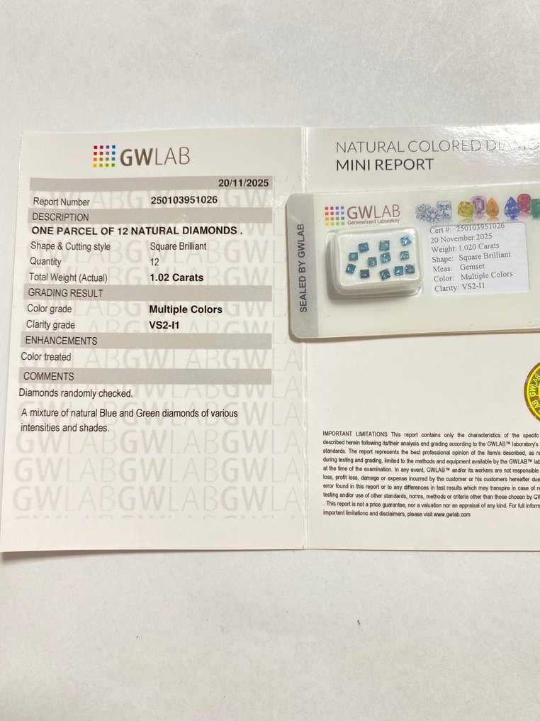 Ohne mindestpreis - 12 pcs Diamant (Farbbehandelt) - 1.02 ct - Quadrat - VS2, I1 - Gemewizard Gemological Laboratory (GWLab) #4.3