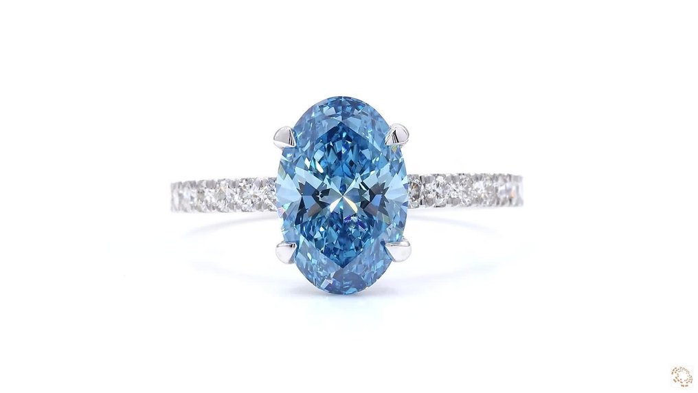 沒有保留價 - 戒指 - 14 克拉 白金 - 2.38ct. tw. 藍色 鉆石 (彩色實驗室培育鑽石) - 鉆石 - 华丽鲜明的蓝色 #1.0