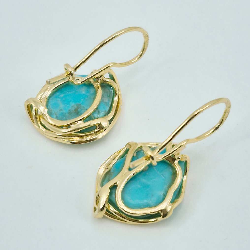 Τυρκουάζ - Ασημί, Gold-plated - Σκουλαρίκια - American Turkish #4.3