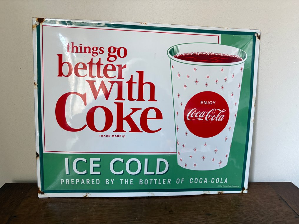 Coca Cola . Ice cold Coca Cola. things go better with Coke. - Insegna (2) - Smalto #2.1