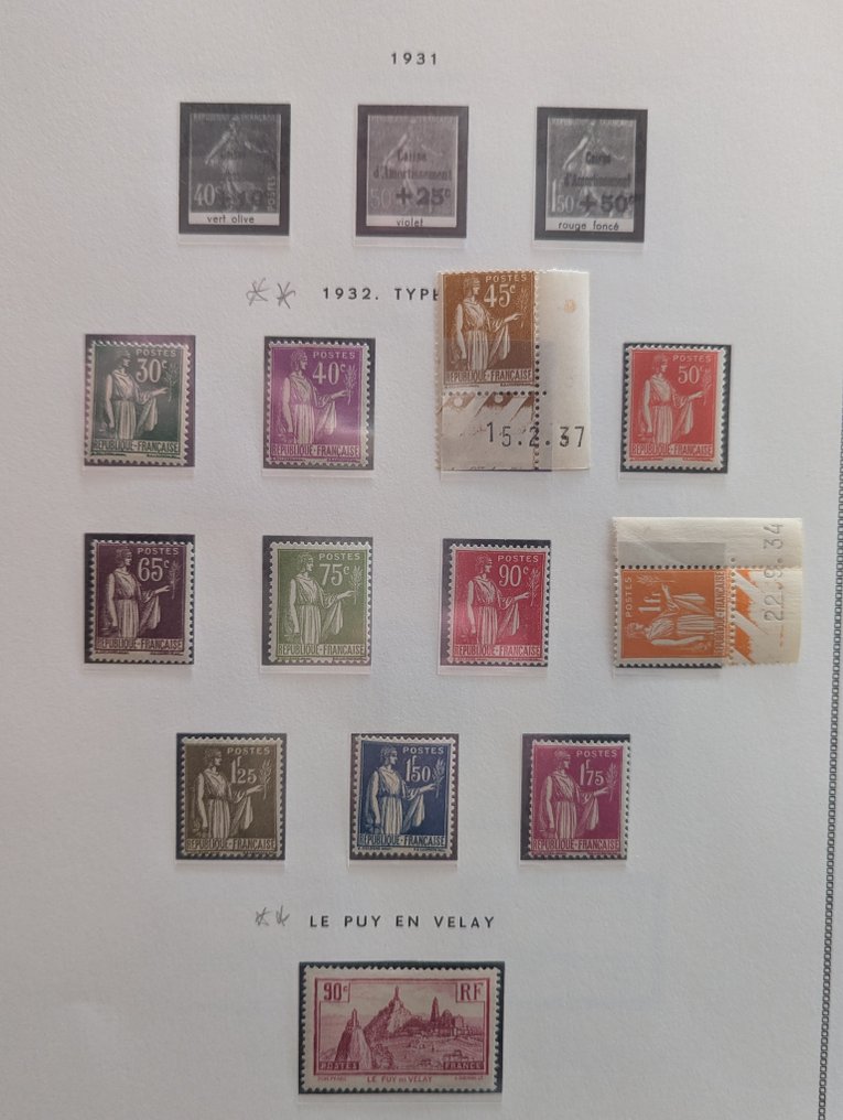 法国 1930/1934 - 非常先进的半现代组合 - Yvert 263 / 298 dont série Paix ** #2.1