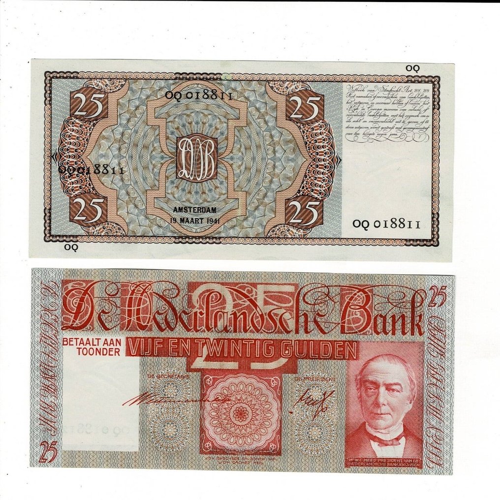 Holanda. - 2 x 25 Gulden 1941 - NVMH 76-2 / Pick 50 / PL61c4 - consecutive  (Sem preço de reserva) #1.0