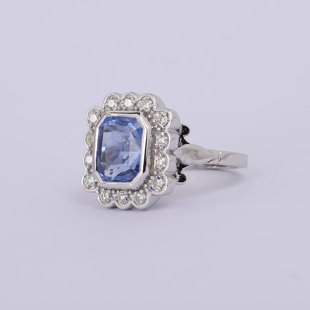 Gyűrű - 14 kt. Fehér arany - 6.27ct. tw. Zafír - Gyémánt - Kék zafír gyémánt gyűrű #4.3