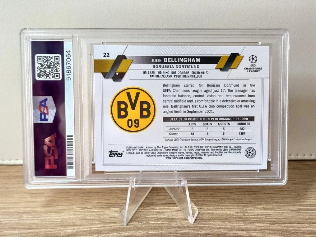 2022/23 Topps Uefa CC Jude Bellingham - Icy - 1st Edition - PSA 9 - 1 Graded card #2.1