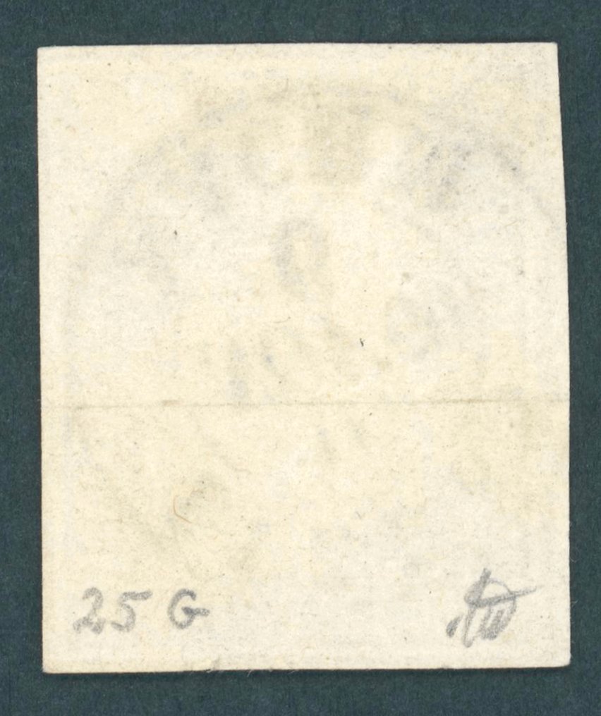 Schweiz 1857 - Schweiz 1855 - Bogenrandmarke - 20 Rp gelborange vom linken Bogenrand !!! voll- bis sehr breitrandig ZuSt. 25 Gb Befund Rellstab #1.0