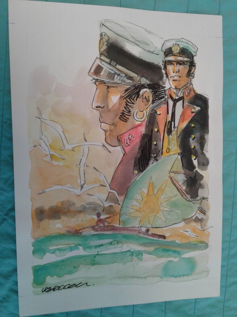 Vercelli, Gino - 1 Original colour drawing - Corto Maltese - Omaggio a Hugo Pratt #1.0