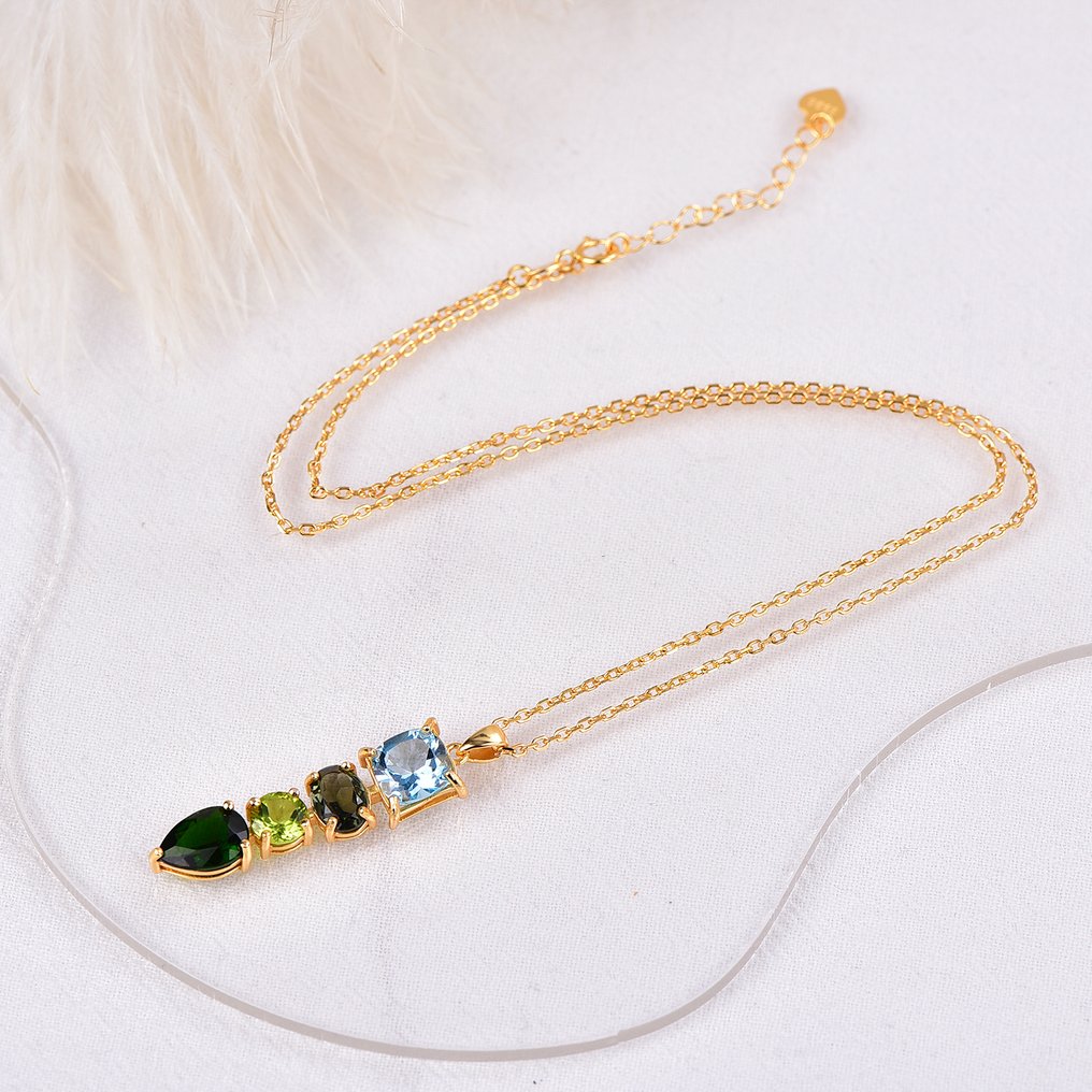 χωρίς τιμή ασφαλείας - Κολιέ Ασημί - Μικτά πολύτιμα πετράδια - Πιστοποιημένα #4.3