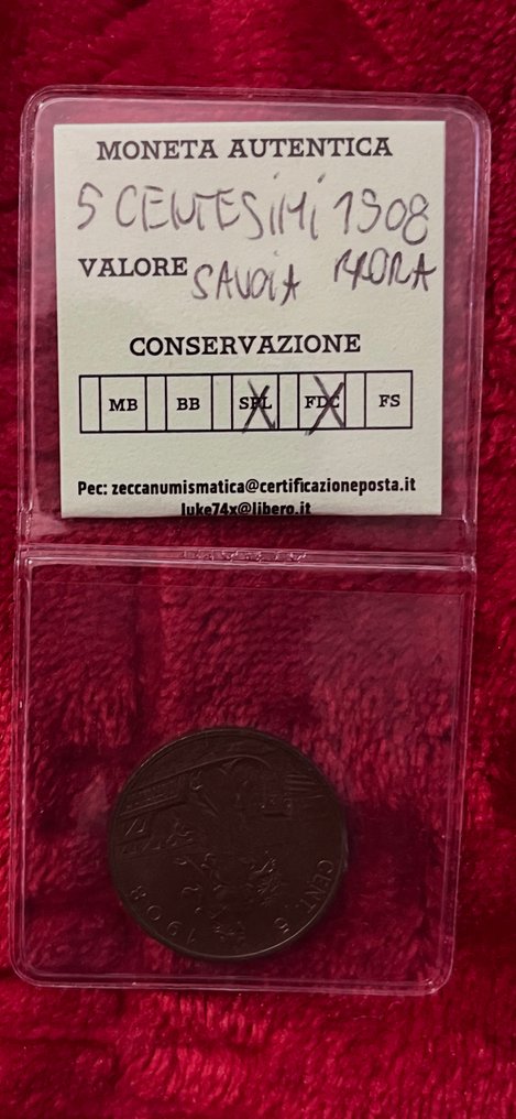 italia Vittorio Emanuele III. 5 Centesimi 1908 (No reserve price) #2.1