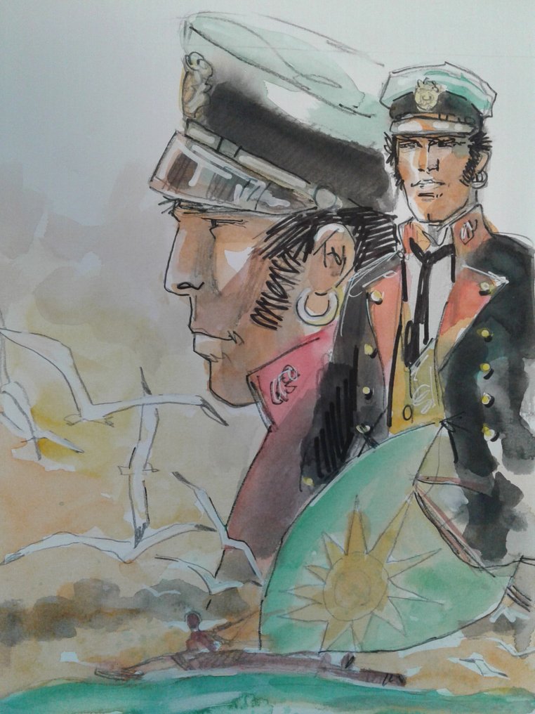 Vercelli, Gino - 1 Original colour drawing - Corto Maltese - Omaggio a Hugo Pratt #1.0