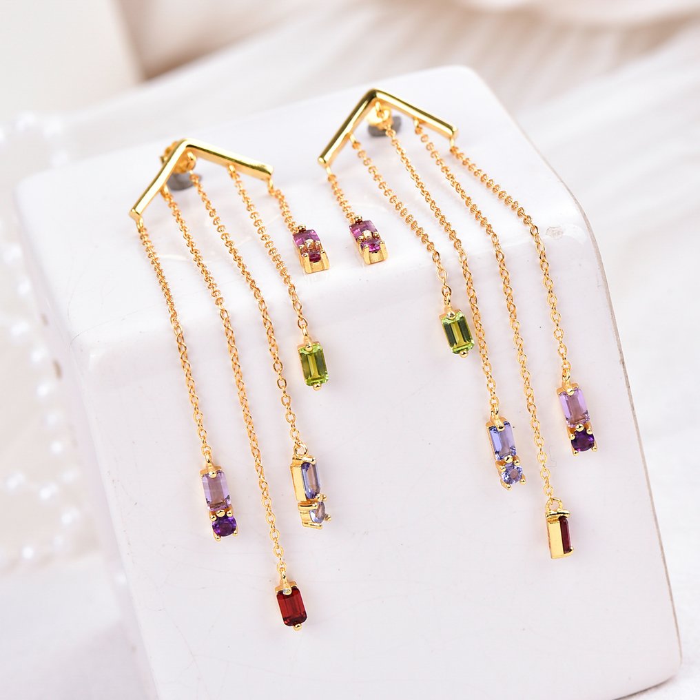 χωρίς τιμή ασφαλείας - Σκουλαρίκια Ασημί - Μικτά πολύτιμα πετράδια - Πιστοποιημένα #3.2