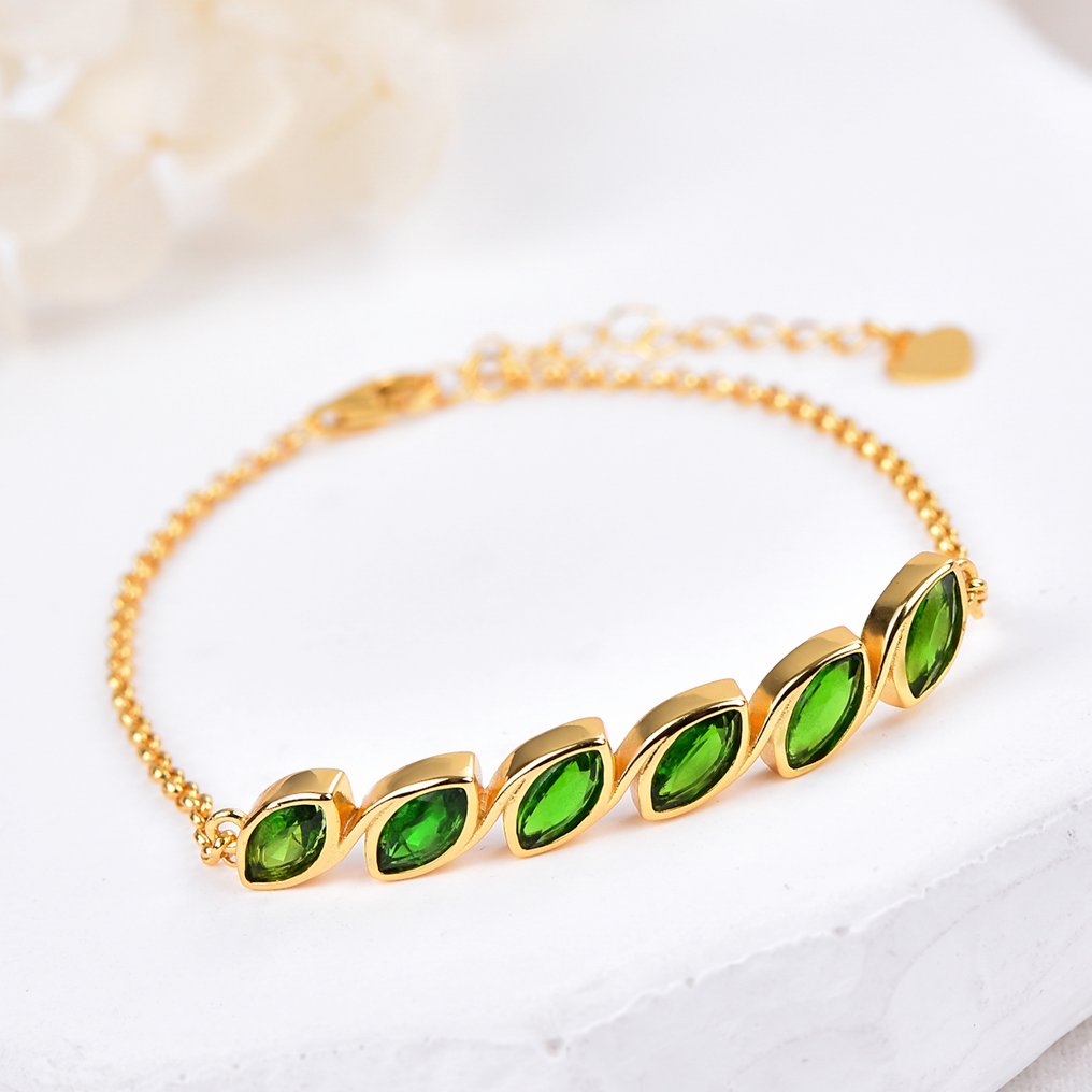 Senza Prezzo di Riserva - Bracciale Argento - Diopside - Certificato #1.0