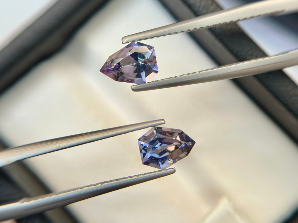 沒有保留價 - 2 pcs 紫羅蘭色 坦桑石 - 1.91 ct - 國際有色寶石協會 (ICA GemLab) - 无热,惊人的搭配 #1.0