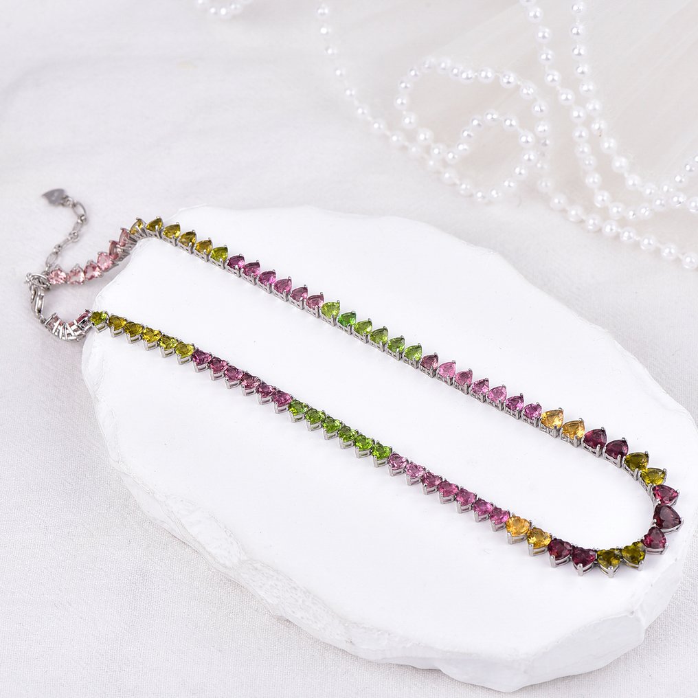 Zonder Minimumprijs - Halsketting Zilver - Tourmaline - Gecertificeerd #1.0