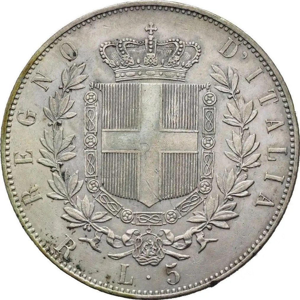 Ιταλία, Βασίλειο Vittorio Emanuele II. 5 Lire 1876 Milano + 50 Cent Re eletto 1860 baffo a punta Firenze #4.3
