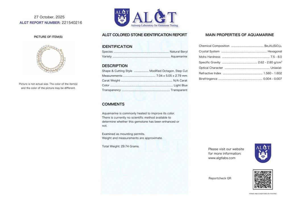 Senza Prezzo di Riserva - Collana Argento - Aquamarine - Certificato #2.1