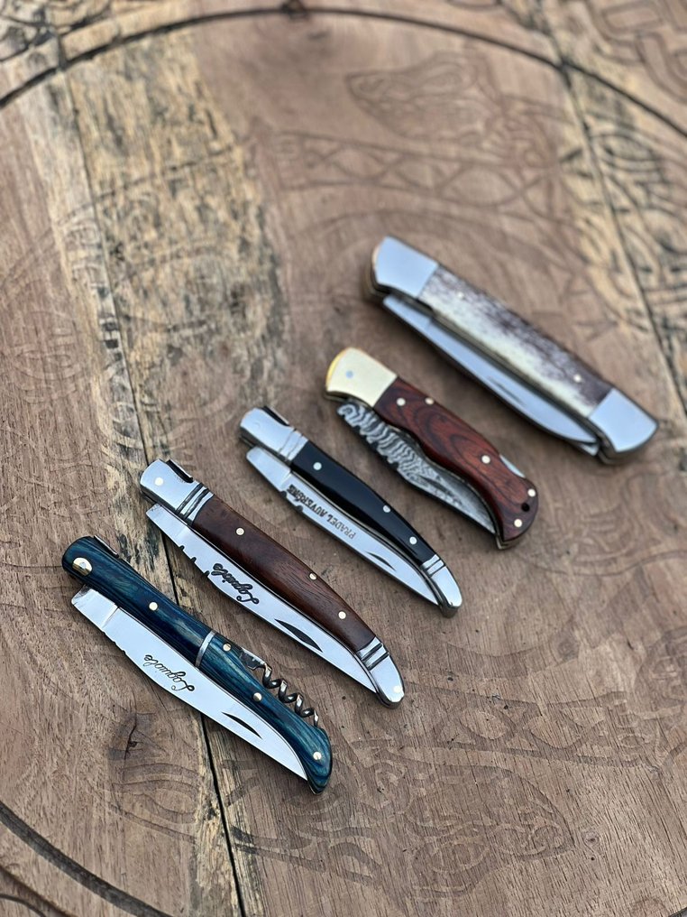 Coltello da cucina - Kitchen knife set - Laguiole con ape, coltello pieghevole, coltello da tavola vintage di alta qualità e coltello da - Coltello in acciaio inossidabile, legno Pakka, fianchetto in ottone, acciaio forgiato - Francia - Personalizzato fatto a mano #4.3