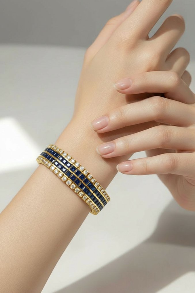 Bracelet - 18 carats Or jaune, Bracelet en or jaune 18 carats, saphir de 13,2 carats et diamant de 7,20 carats -  20.40ct. tw. Diamant (Naturelle)  - Saphir #2.1