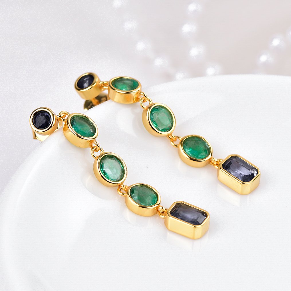 沒有保留價 - 耳環 銀 - 混合宝石 - 认证 #4.3