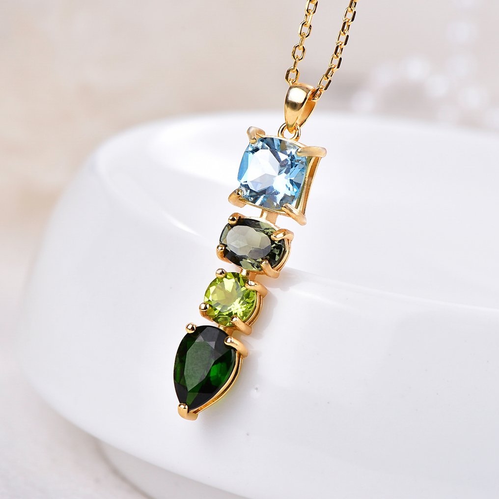 Sans Prix de Réserve - Collier Argent - Gemmes mixtes - Certifié #1.0