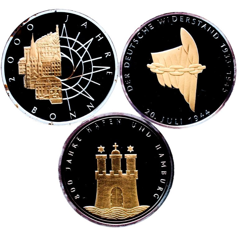 Duitsland. 10 Mark 1984-1989 and 1994 Silver Proof & Gold plated (Zonder Minimumprijs) #1.0