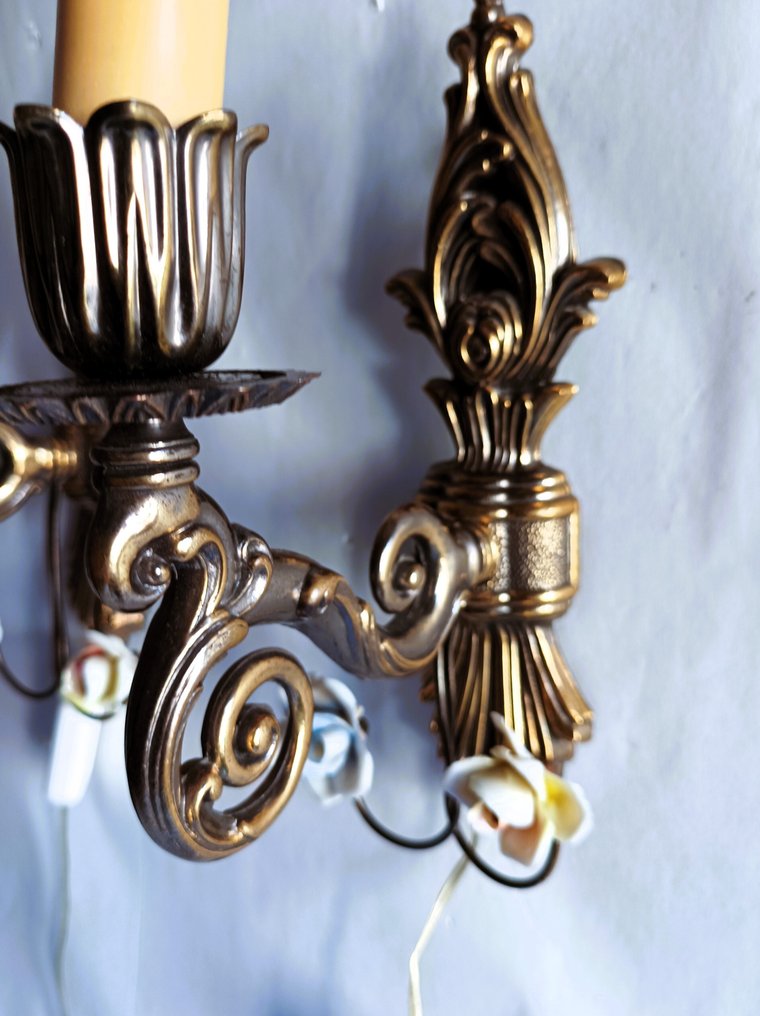 壁式燭台 (2) - 金属花 - 銅綠青銅 - Capodimonte款式 #1.0