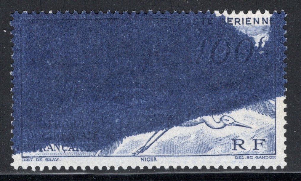 法属西非  - PA 13 具有壮观的杂色，覆盖邮票的80%！未评级，签名为 Scheller。 - Yvert PA 13(*)/Mng #1.0