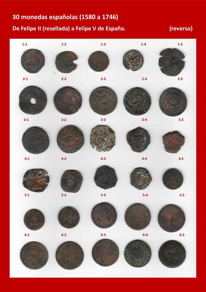 Spanyolország. Lote de 30 monedas españolas 1580 / 1716 (Nincs minimálár) #1.0