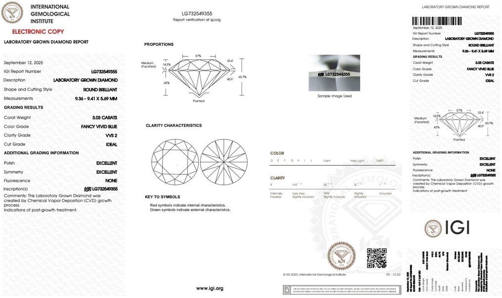 没有保留价 - 戒指 - 18K包金 白金 - 3.48ct. tw. 蓝色 钻石 (彩色实验室培育钻石) - 钻石 - 鲜明的蓝色,VVS2 #4.3