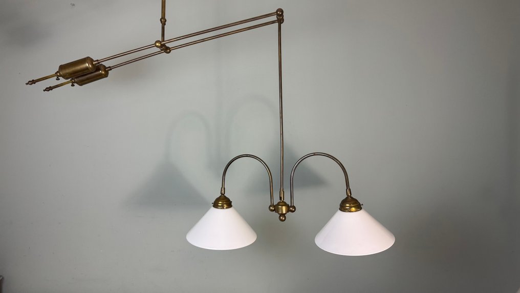 Lamp - Elegant library lamp: timeless Art Deco pendant lamp for a cozy interior - Opaline glass #1.0