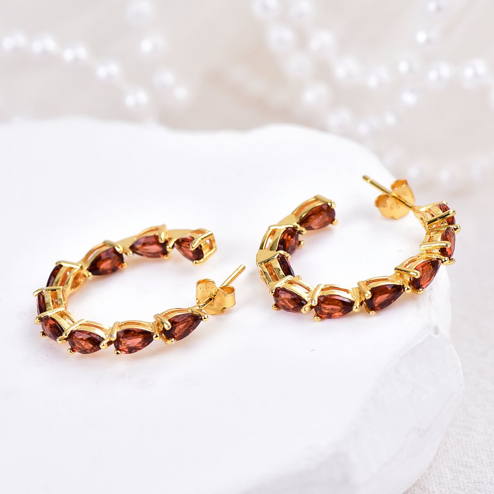 Senza Prezzo di Riserva - Orecchini Argento - Garnet - Certificato #1.0