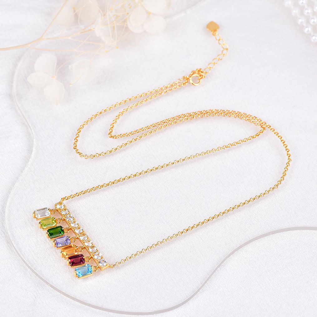 Senza Prezzo di Riserva - Collana Argento - Gemstone miste - Certificato #3.2