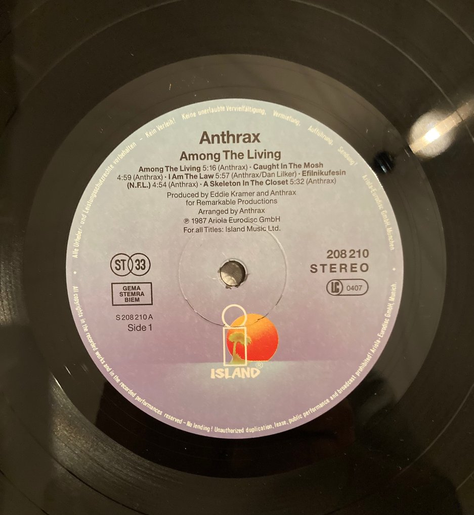 Anthrax - Flere artiser - Among The Living - LP - 1st Pressing - 1987 #4.3