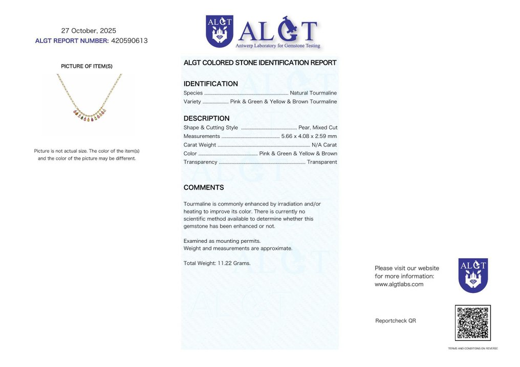 Fără preț de rezervă - Colier Argint - Tourmaline - Certificat #2.1