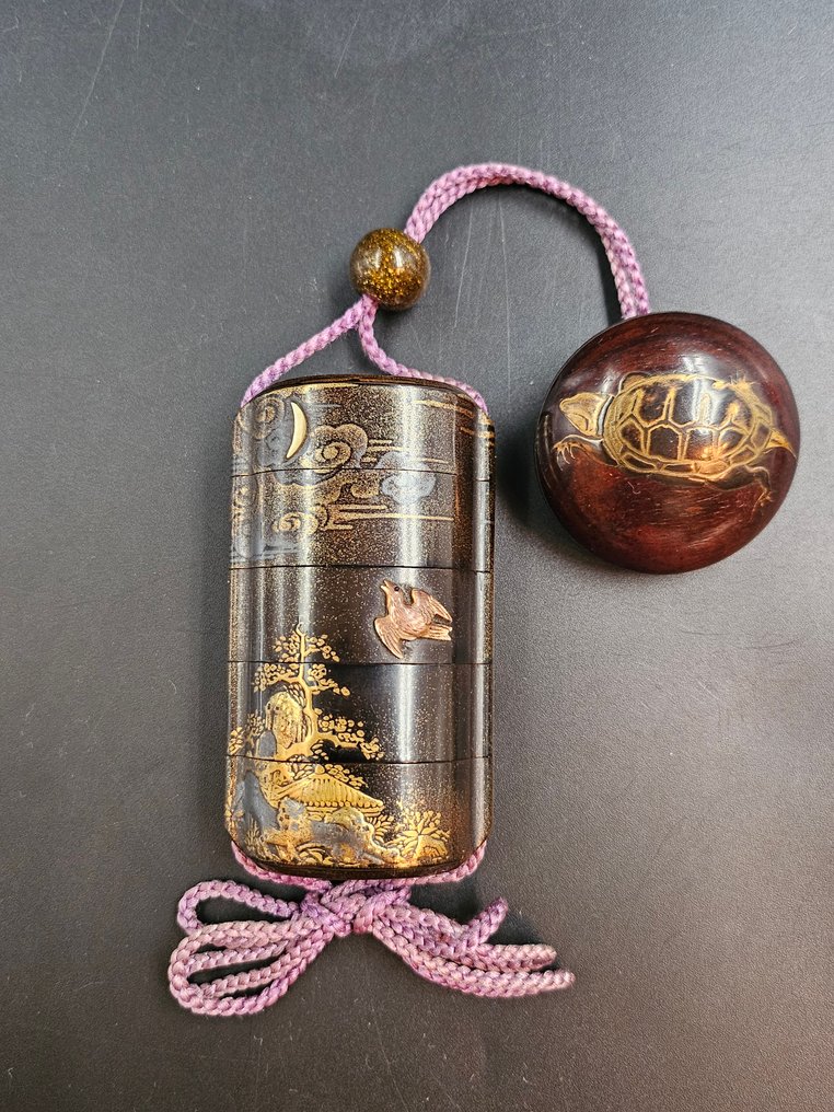 Inro, ojime Edo-perioden - Træ, lak, guld, sort - Hōshū 宝ふn - Japan - Midten af Edo-perioden #1.0
