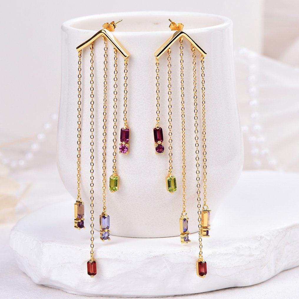 Zonder Minimumprijs - Oorbellen Zilver - Gemengde edelstenen - Gecertificeerd #1.0