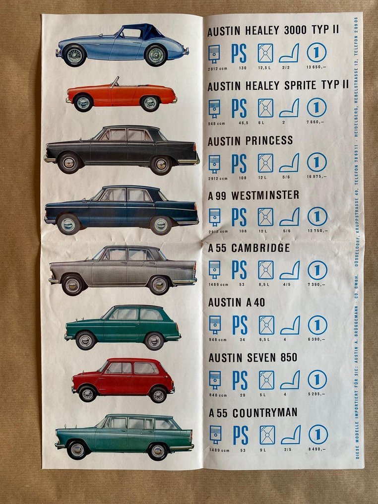 Austin 60´er Jahre original Werksprospekte / Konvolut Healey 3000, Healey Sprite Typ II, u.a. - Esite - 1961 #3.2