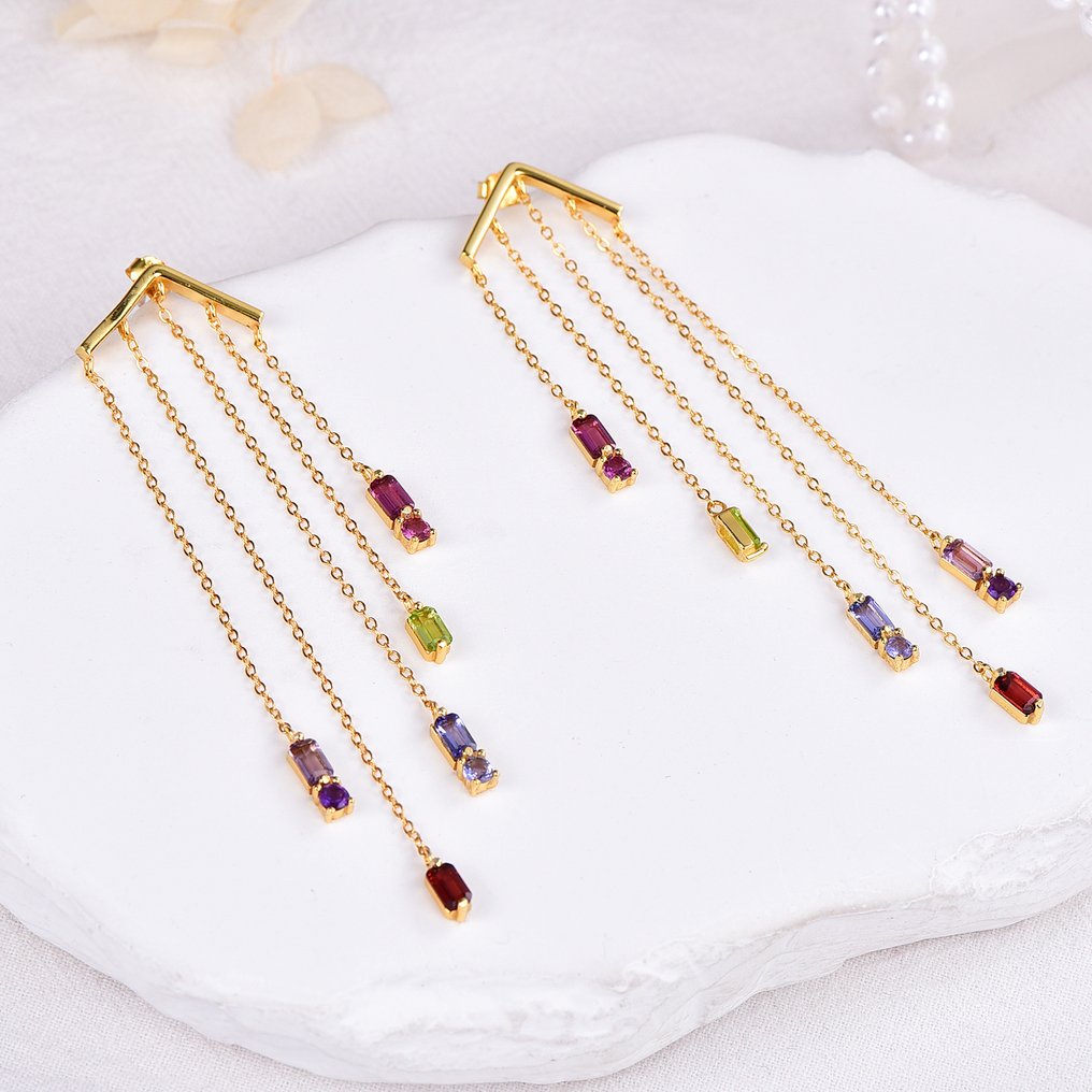 No Reserve Price - Earrings Silver - Mixed gemstones - Certified #1.0