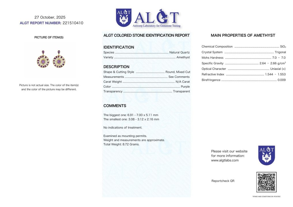 χωρίς τιμή ασφαλείας - Σκουλαρίκια Ασημί - Amethyst - Πιστοποιημένο #2.1