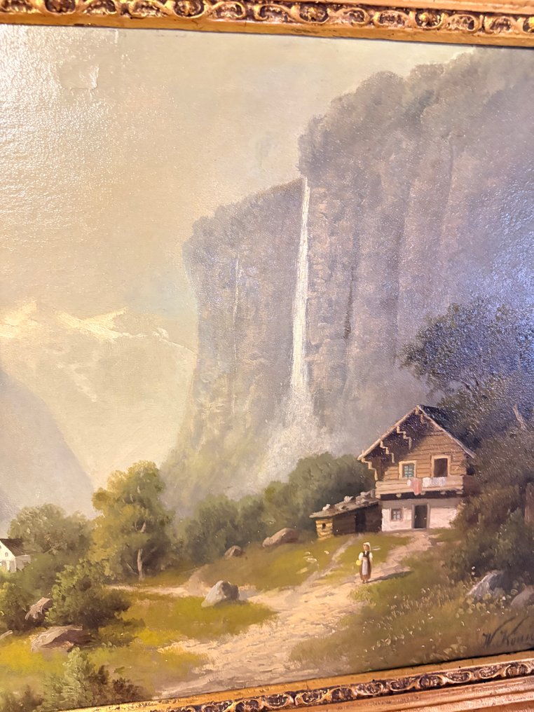 W Koning (XX) - Alpenlandschap Met Rustiek Kader #4.3