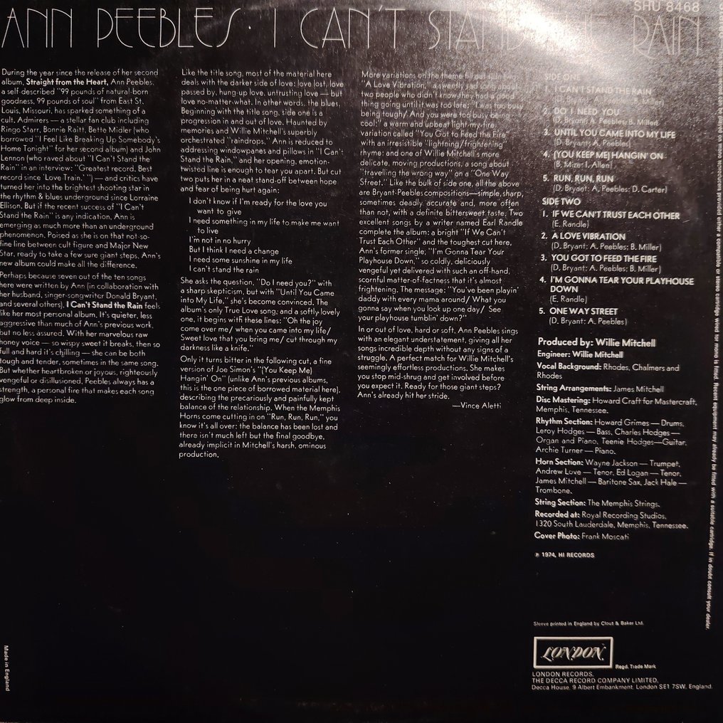 Ann Peebles - I Can't Stand The Rain - 1st UK Pressing - MINT Never Played - LP Album (stand-alone item) - 1st Pressing - 1974 #1.0