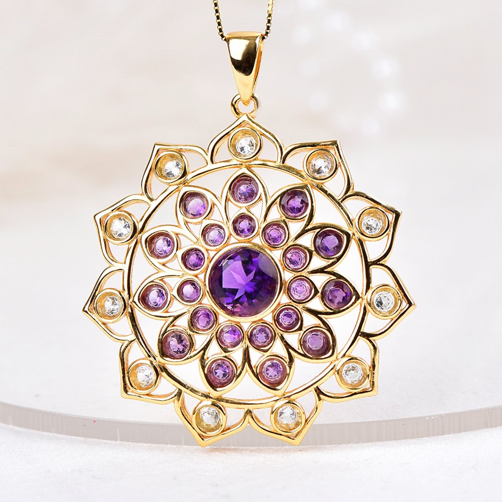 Sans Prix de Réserve - Pendentif Argent - Gemmes mixtes - Certifié #1.0