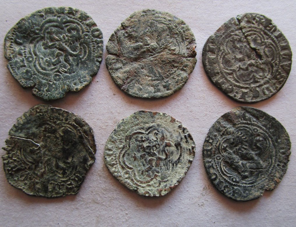 . Kingdom of Castile and León Enrique III (1390-1406). blanca .   Lote de 6  blancas  de vellon . acuñadas en  cecas variadas  .  (No reserve price) #1.0