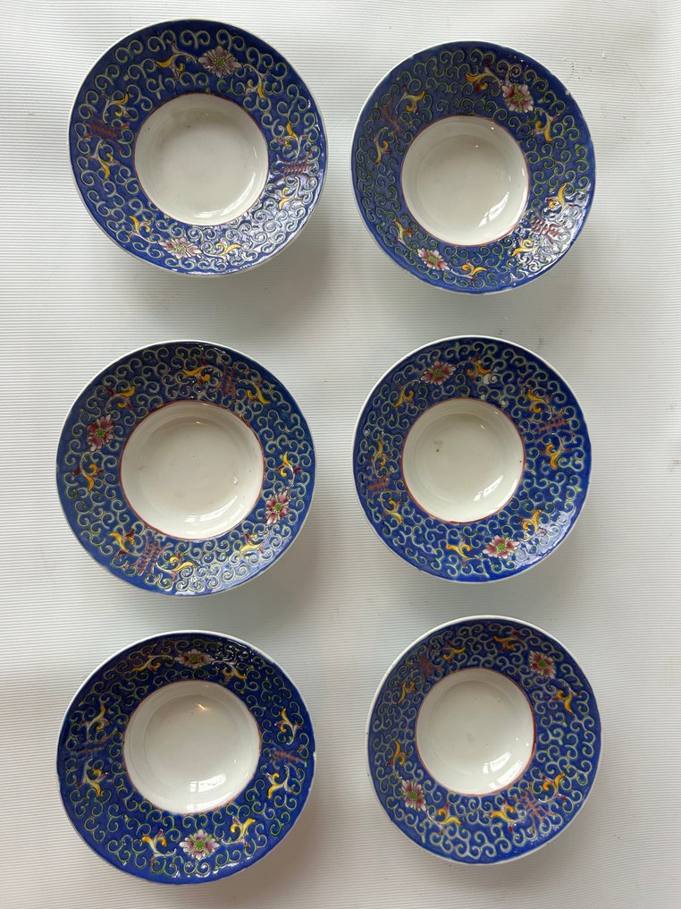 Blauw met roze kop en schotels - Cup and saucer (6) - Kop en schotels - Bone china - 6 cups and saucers #1.0